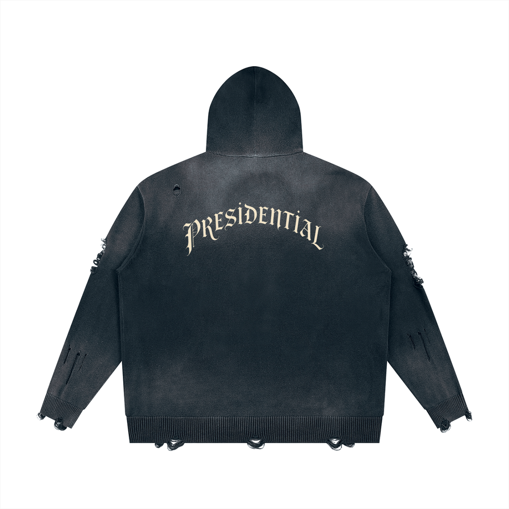 Unisex Distressed Full Zip Sweater