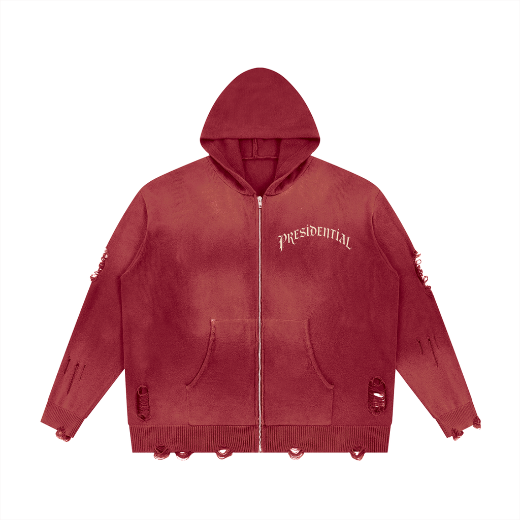 Unisex Distressed Full Zip Sweater