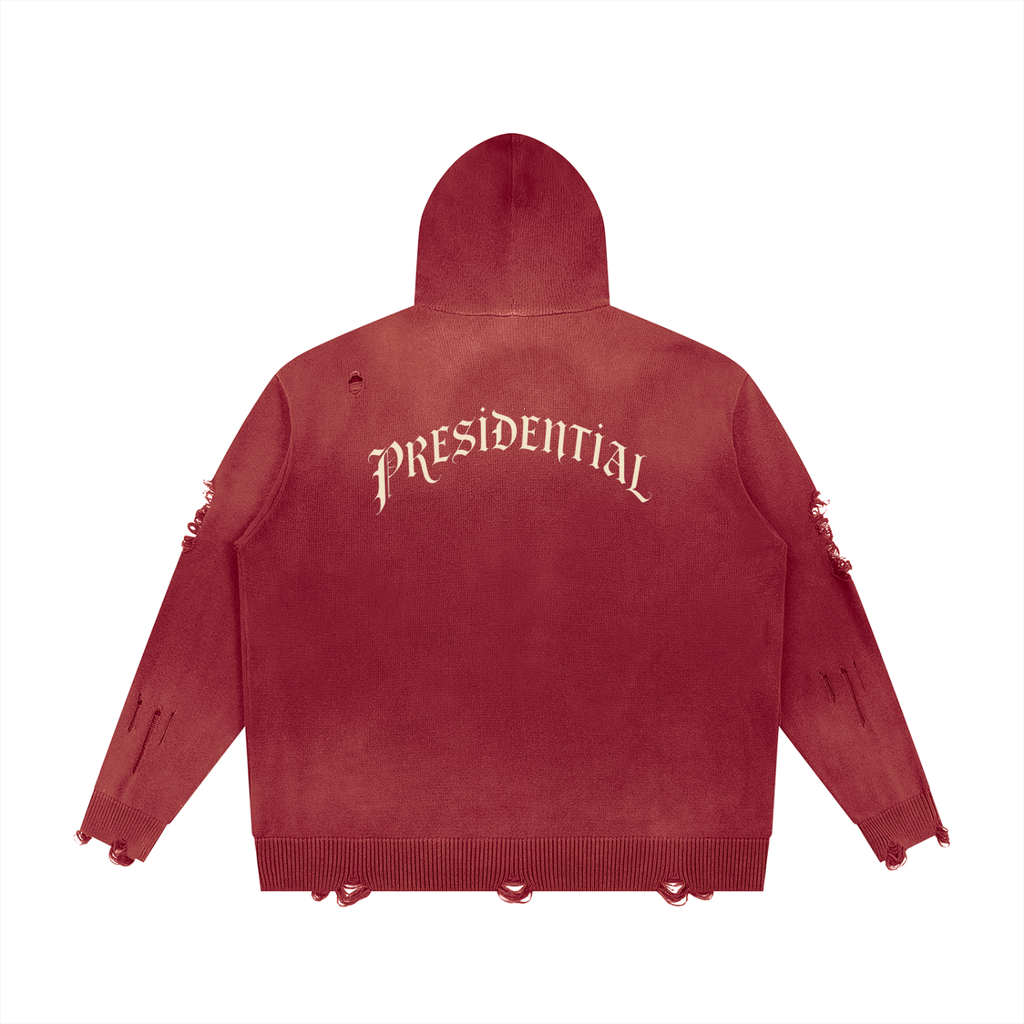 Unisex Distressed Full Zip Sweater